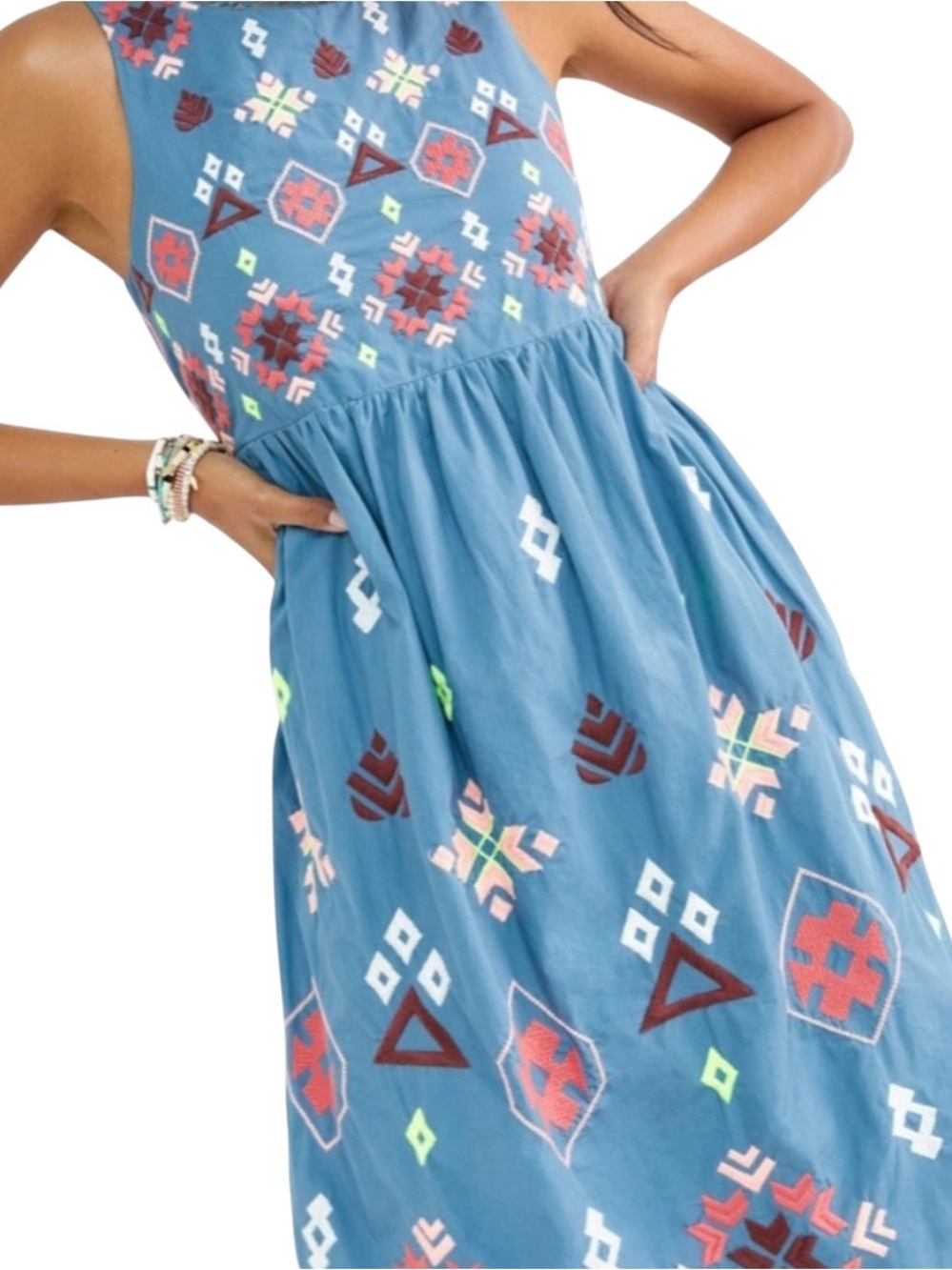 NWT Anthropologie Blue Embroidered Sleeveless midi sun Dress cutout size large